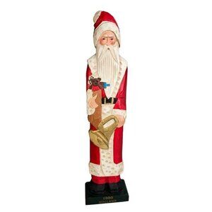 Carved Wood Santa Claus Tall Folkart Xmas Holland Handpainted Mercuries 1994 Vtg